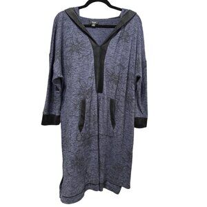Simply Vera Wang Womens Blue Hooded Tunic Dress Coverup Floral Print Size XL